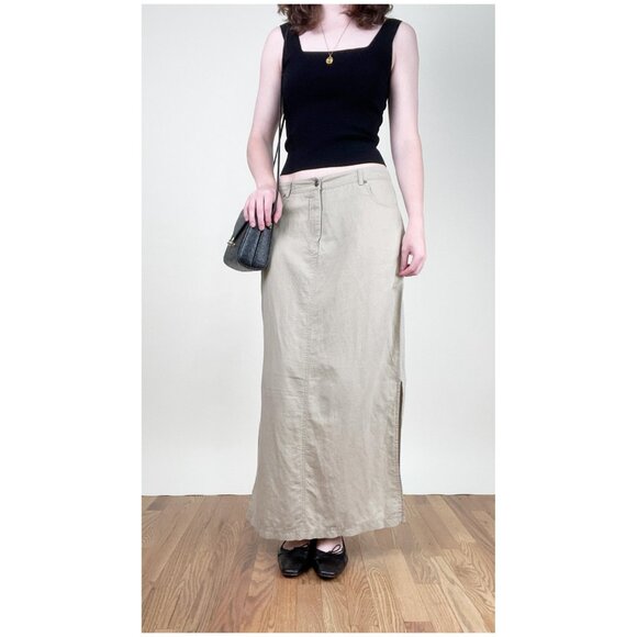 Vintage Linen High or Low Rise Maxi Skirt Straight Column Fit 90s Y2K Euro Girl - Picture 4 of 10